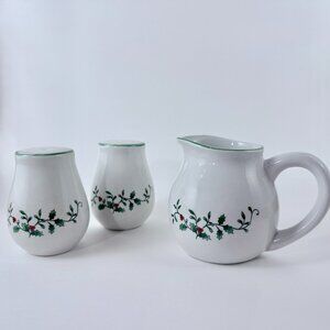 Vintage Royal Seasons Holly Christmas Stoneware Creamer + Salt & Pepper Shakers